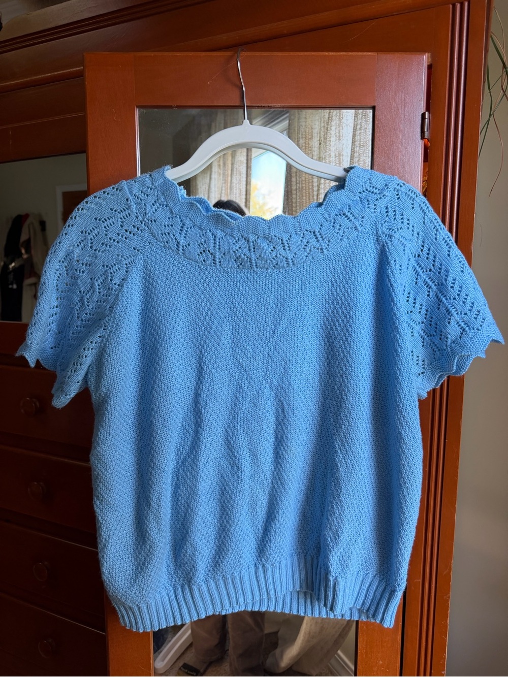 Vintage Haband Light Blue Short-Sleeve Knit Scoop-Neck Sweater